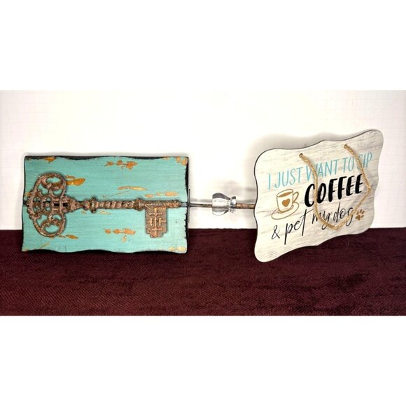 Vintage Distressed Teal Rustic Key Wall Crystal Hook Knob Pet Dog Coffee Rope - Picture 3 of 10